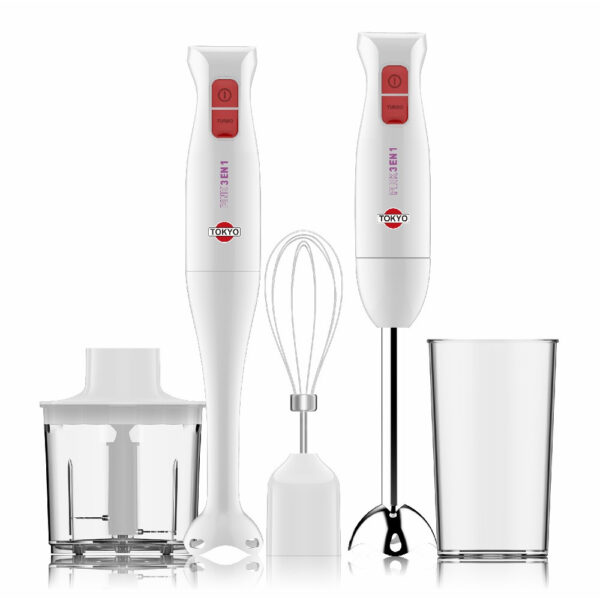 MIXER TOKYO PINK 3 EN 1 PIE INOX CON ACCESORIOS BATIDOR Y PICADOR 400W