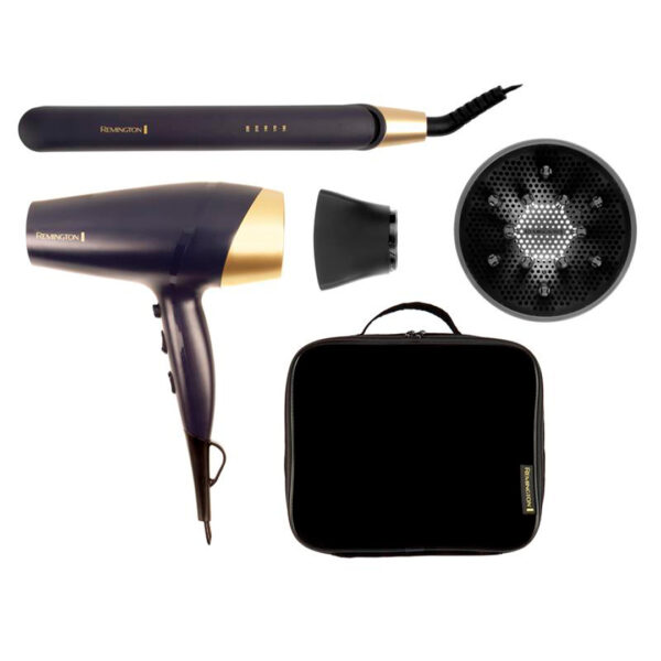COMBO SECADOR + PLANCHITA CON ESTUCHE REMINGTON SAPPHIRE LUXE S5805GP-220R
